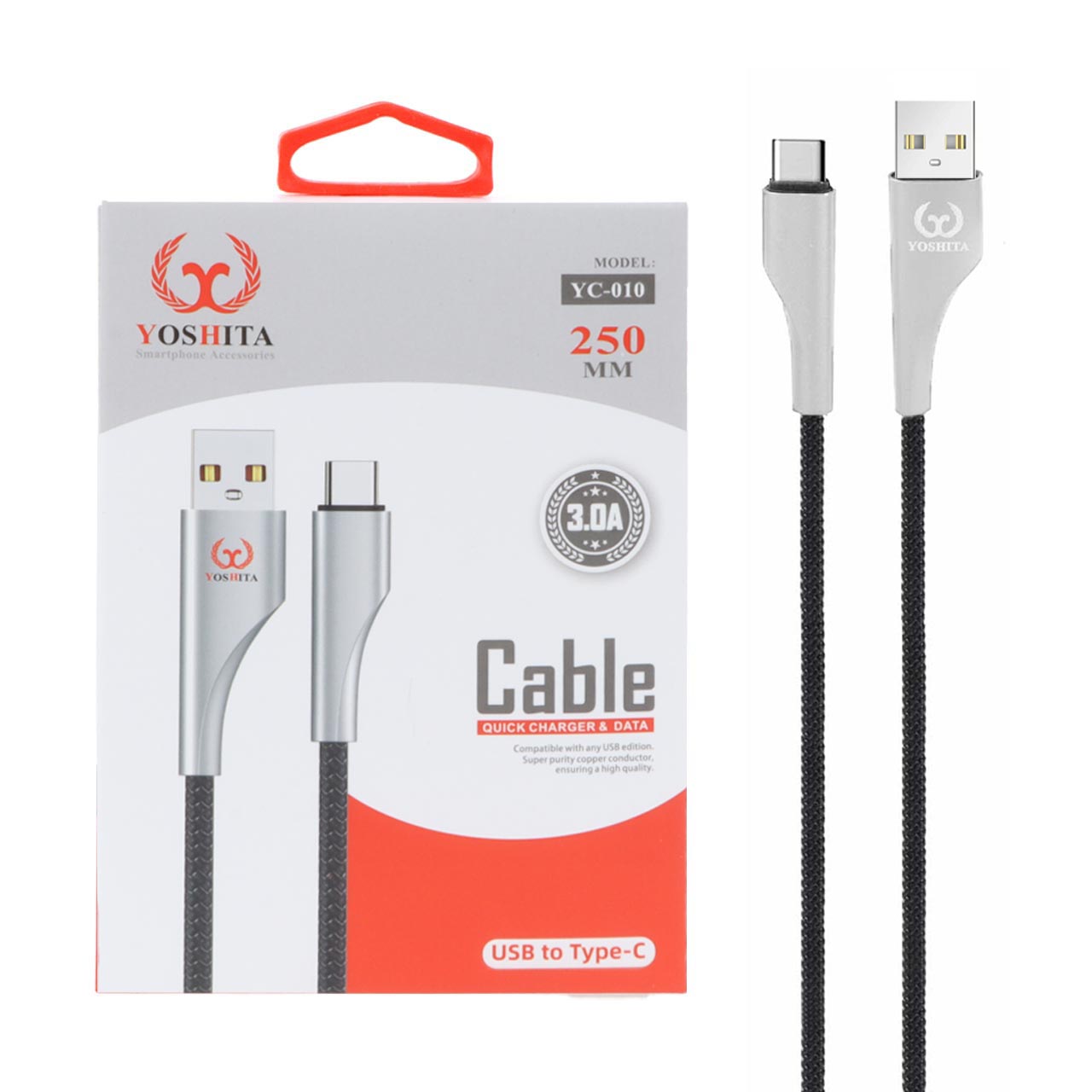 کابل شارژ فست پاوربانک YOSHITA Type-C مدل YC-010 - مشکی - MMS